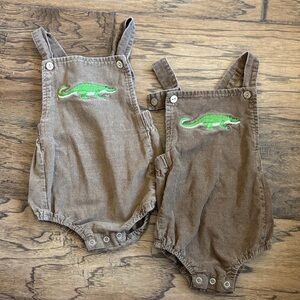Two Corduroy Onesies with Alligator Embroidery